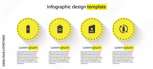 Set Battery, with recycle, Canister machine oil and . Business infographic template. Vector