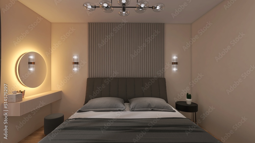 Wizualizacja wnętrza sypialni w przytulnym stylu - obrazy, fototapety, plakaty 