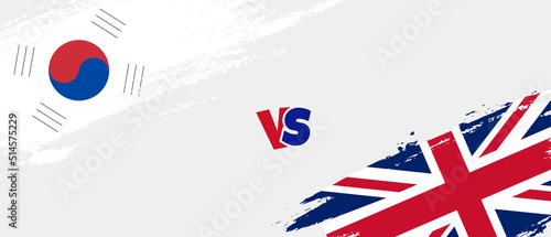 Creative South Korea vs United Kingdom brush flag illustration. Artistic brush style two country flags relationship background