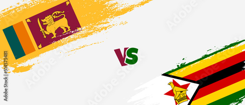 Creative Sri Lanka vs Zimbabwe brush flag illustration. Artistic brush style two country flags relationship background