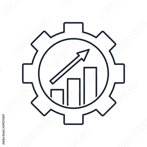 The technological process of accompanying the movement of development, improvement, growth. Financial, production efficiency and quality. Vector linear icon isolated on white background.