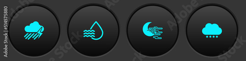 Set Cloud with rain and lightning, Water drop percentage, Fog moon and snow icon. Vector