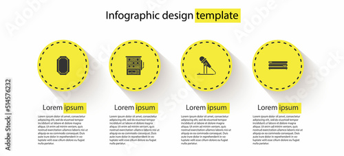 Set Poker table, Slot machine, Microphone and Video game console. Business infographic template. Vector