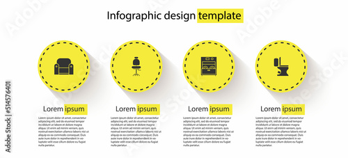 Set Armchair, Office, Kitchen dishwasher machine and Toilet bowl. Business infographic template. Vector