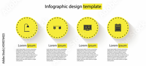 Set Table lamp, Office desk, Picture frame on table and Oven. Business infographic template. Vector