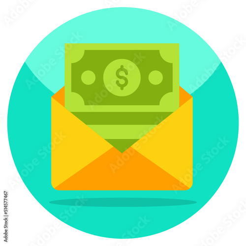 Money envelope icon in flat design