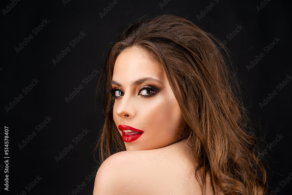 Fototapeta premium Young woman face close up. Beautiful girl.