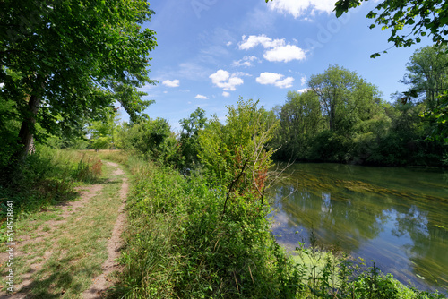 Country path along the Loing river in the plain of Sorques. Ile-de-France region