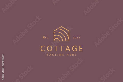 Simple Business Cottage or Farmhouse Logo with Curve Effect Rustic. Nature Home Illustration Vector.