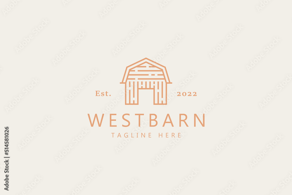 Fototapeta premium Wooden Barn and Farm Logo Template. Line Style and Minimalist Branding Concept.