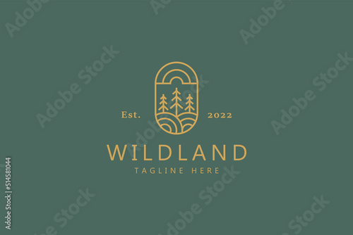 Natural Outdoor Pine Tree Logo Template. Vector Illustration Badge Symbol.
