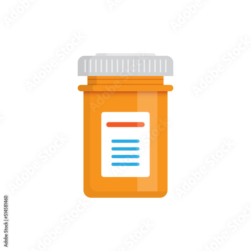 Pill bottle icon in flat style. Medical capsules vector illustration on white isolated background. Pharmacy sign business concept.
