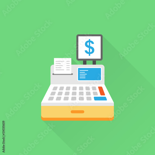 Cash machine icon in flat style. Electronic payment vector illustration on isolated background. Cashier sign business concept.
