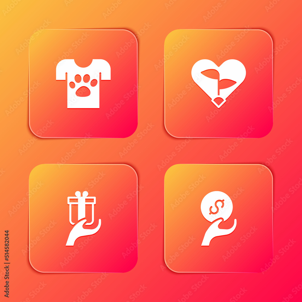 Set Animal volunteer, Leaf in heart, Give gift and Donation and charity icon. Vector Set Animal volunteer, Leaf in heart, Give gift and Donation and charity icon. Vector