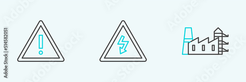 Free Download Set line Power station plant and factory, Exclamation mark in triangle and High voltage sign icon. Vector - GFXLoad