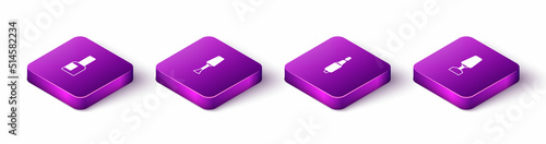 Set Isometric Bottle of nail polish, Nail, Milling cutter for manicure and icon. Vector