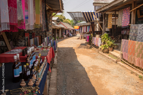 Street and market in rural Laos village