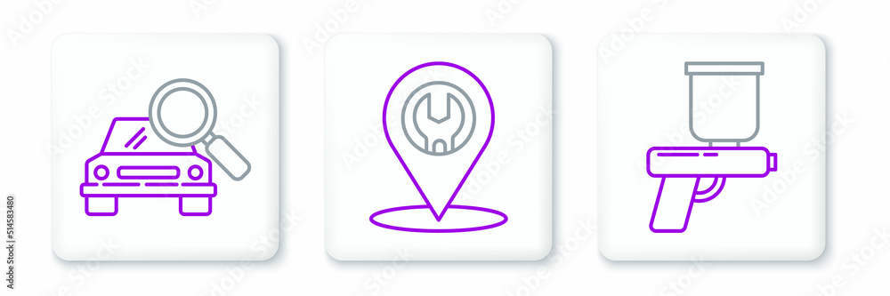 Set line Paint spray gun, Car search and service icon. Vector Set line Paint spray gun, Car search and service icon. Vector
