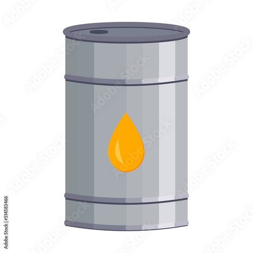 Barrel with fuels. Grey color oil barrel. Oil stocks. Gallon fuel