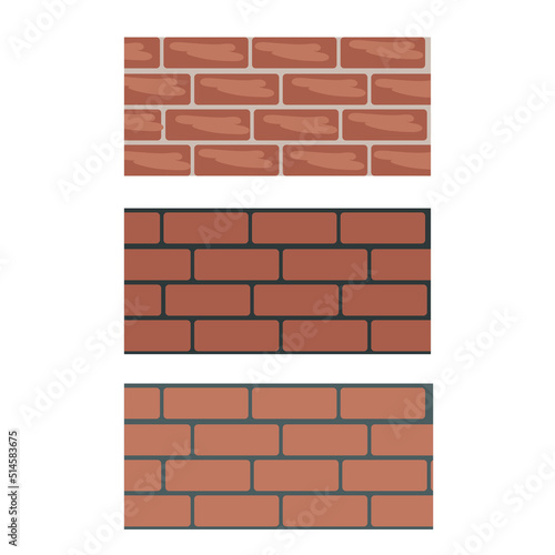 Set of brick walls in different colors. Vector illustration