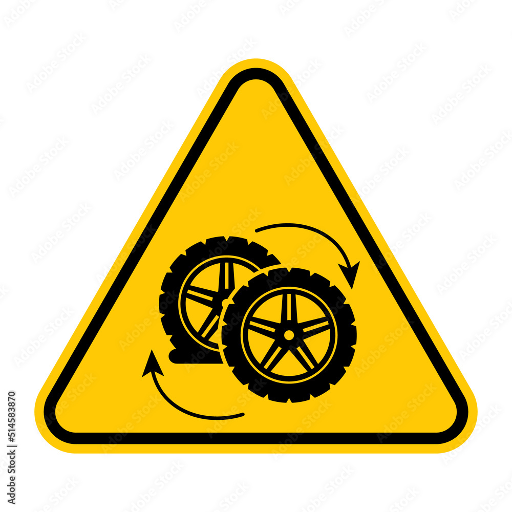 Car wheel changing sign. Vector illustration of yellow triangle warning symbol with tire change. Wheel tyre service sign isolated on background. Replacing flat tire pictogram for web, app, banner logo Car wheel changing sign. Vector illustration of yellow triangle warning symbol with tire change. Wheel tyre service sign isolated on background. Replacing flat tire pictogram for web, app, banner logo