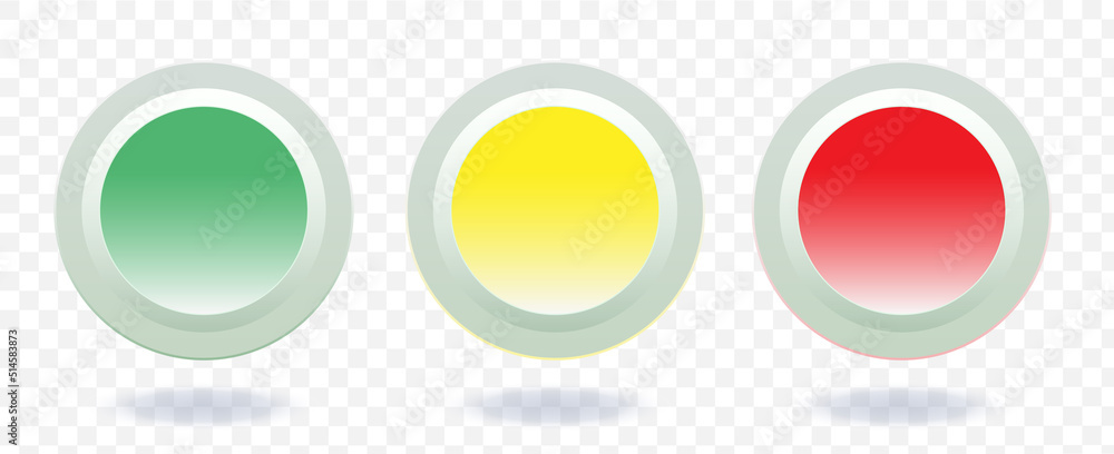 mockup buttons, green, yellow, red. Traffic light signs, color scale. 3d signs in the form of round buttons for apps and websites. Stock Vector illustration mockup buttons, green, yellow, red. Traffic light signs, color scale. 3d signs in the form of round buttons for apps and websites. Stock Vector illustration