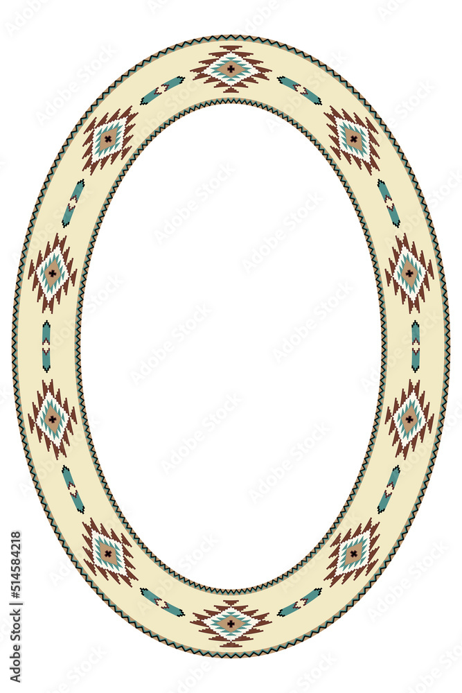 Ethnic frame. Oval border with South Western native pattern.Ellipse frame. Vector illustration. Ethnic frame. Oval border with South Western native pattern.Ellipse frame. Vector illustration.