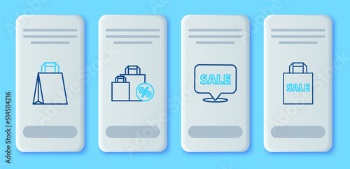 Set line Shoping bag with discount, Hanging sign Sale, Paper shopping and icon. Vector