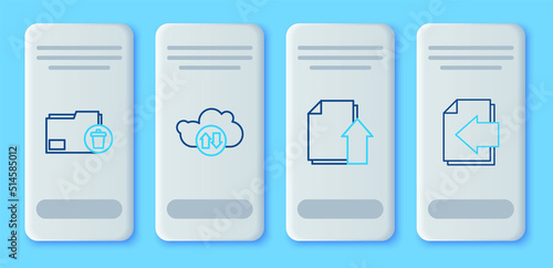 Set line Cloud download and upload, Upload file document, Delete folder and Next page arrow icon. Vector