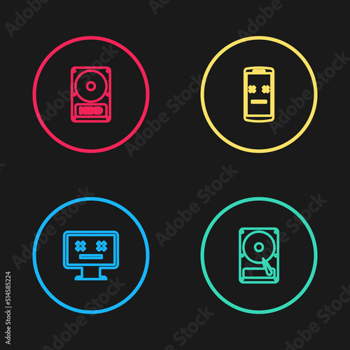 Free Download Set line Dead monitor, Hard disk drive HDD, mobile and icon. Vector - GFXLoad