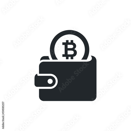 flat vector image isolated on white background, wallet icon with bitcoin coin, crypto wallet or currency