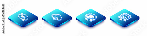 Set Isometric line Methane emissions reduction, Music streaming service, Refund money and Car sharing icon. Vector