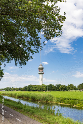 Landscape with Beilervaart and transmission tower Smilde in the backgroundThe Netherlands photo