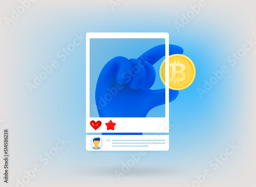 Internet message with hand. Crypto currency mining concept. 3d vector concept