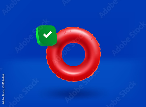 Red floater with checkmark icon. 3d vector illustration