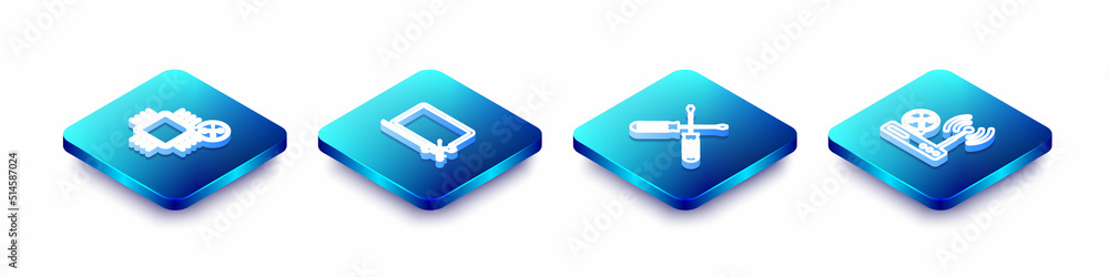 Set Isometric line Processor service, Laptop, Crossed screwdrivers and Router wi-fi icon. Vector Set Isometric line Processor service, Laptop, Crossed screwdrivers and Router wi-fi icon. Vector