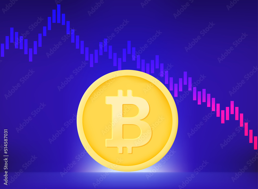 Bitcoin crisis concept with exchange rate graphic. Vector 3d illustration Bitcoin crisis concept with exchange rate graphic. Vector 3d illustration