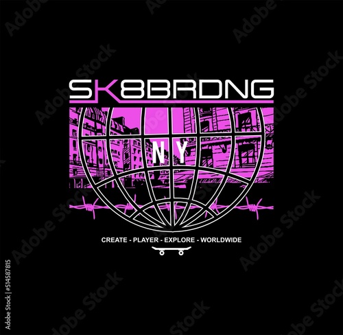  Skateboarding New York City, Skate park Typography design for print t shirt. 