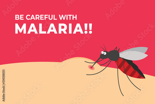 vector of mosquito sucking blood with Becareful With Malaria Slogan , illustration of a mosquito full of blood