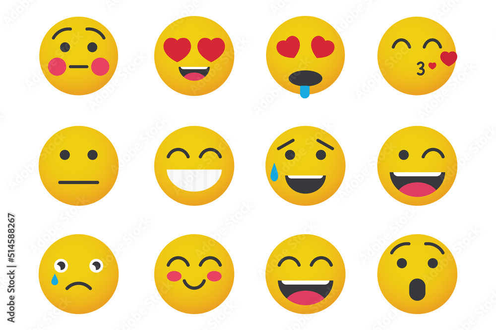 Fototapeta premium Design Emoticon Reaction Set. Vector illustration isolated on white background