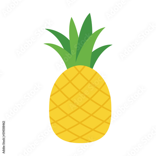 Pineapple vector cartoon illustration. Yellow pineapple with green leaves.