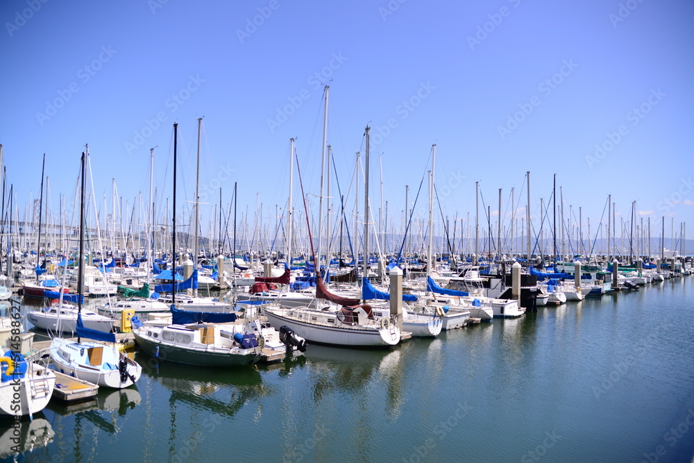 boats in San Francisco ocean near Oracle Park, San Francisco, California, USA