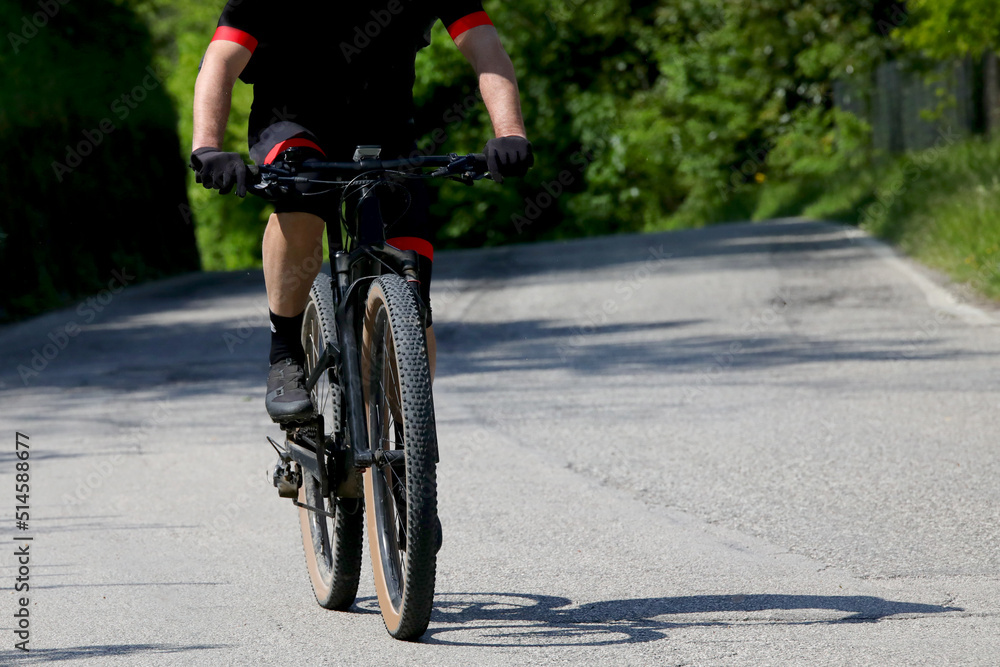Fototapeta premium lonely cyclist during a workout on the asphalted hillside road