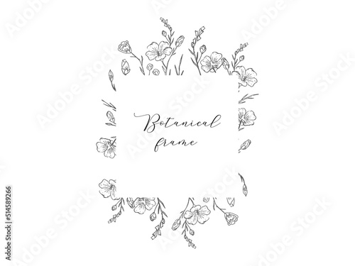 Floral Hand Drawn Vintage Wild Flowers Wreath. Set with Greenery, Flowers, Herbs and Branches, Foliage, Rustic. Botanical Bouquet isolated on white background. Vector illustration 