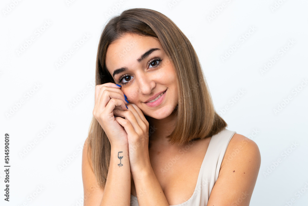 Young pretty brunette woman isolated on white background Young pretty brunette woman isolated on white background