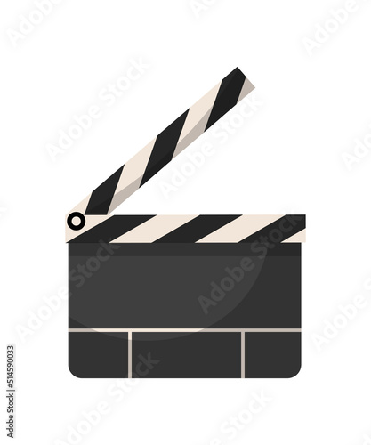 Clapperboard vector illustration. Black and white movie slate isolated clipart on white background. Cinematography and filmmaking equipment. Film clapper design element