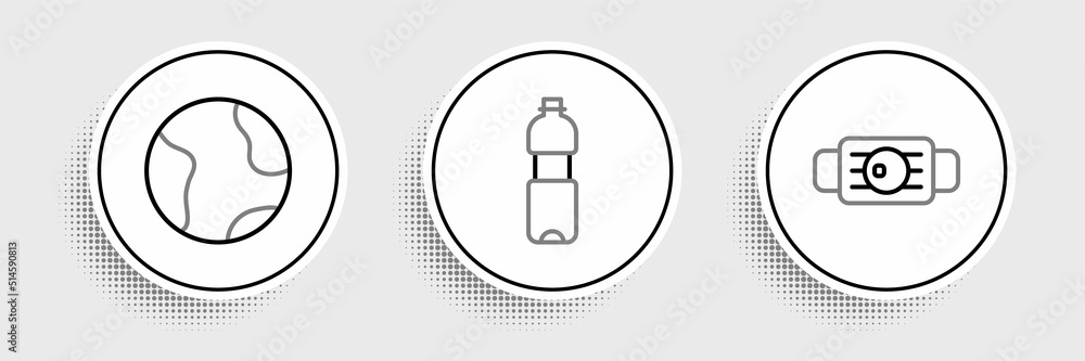 Obraz premium Set line Medical protective mask, Earth globe and Bottle of water icon. Vector