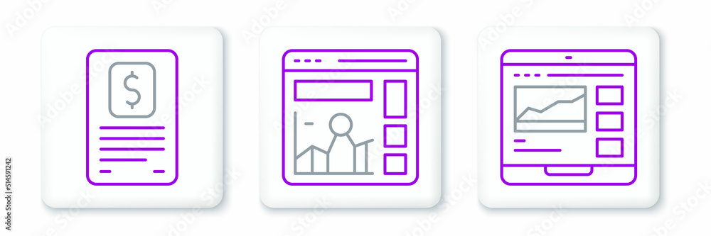 Set line Trading courses, Business finance report and Website with growth graph icon. Vector Set line Trading courses, Business finance report and Website with growth graph icon. Vector
