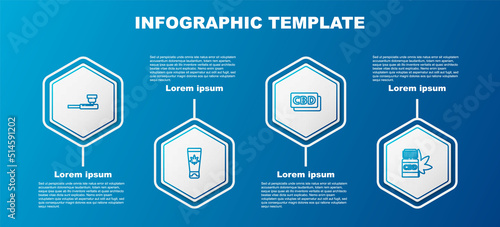 Set line Smoking pipe, Medical cream with marijuana, Cannabis molecule and bottle. Business infographic template. Vector