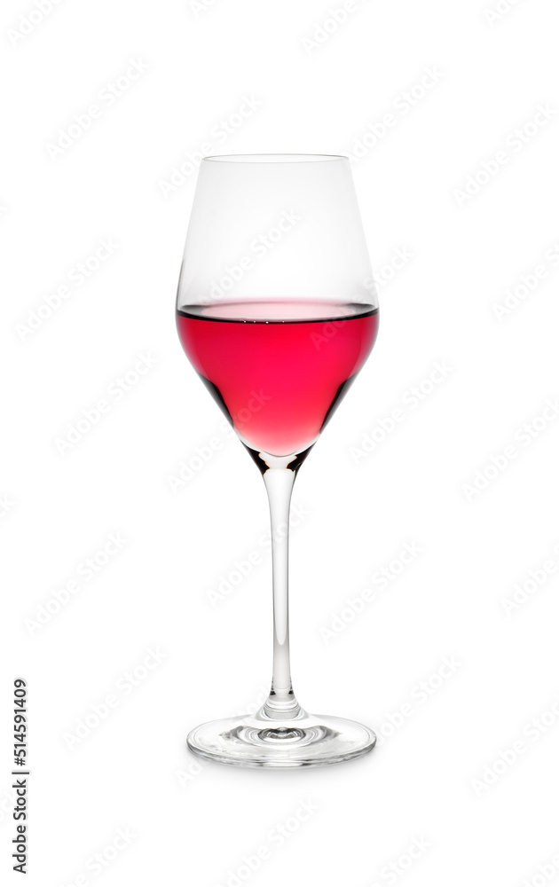 Red wine Rosè in an elegant glass on white background, with clipping path. Red wine Rosè in an elegant glass on white background, with clipping path.